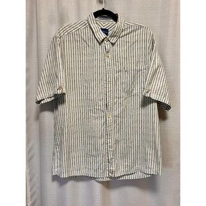 TOMMY BAHAMA Mens Sz L Shirt Silk and Cotton Short Sleeve Stripe Pocket Buttonup